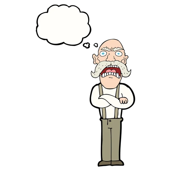 Cartoon shocked old man with thought bubble — Stock Vector