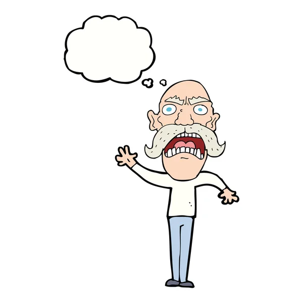 Cartoon angry old man with thought bubble — Stock Vector