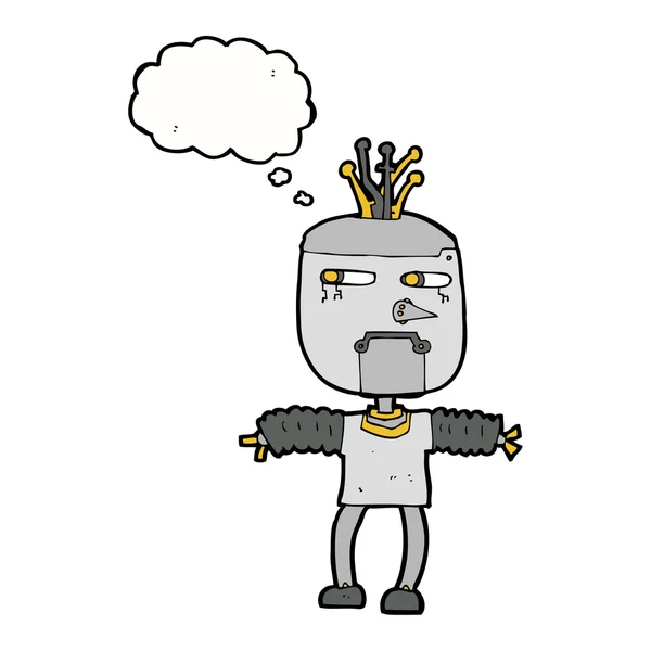 Robot de dibujos animados con burbuja de pensamiento — Vector de stock