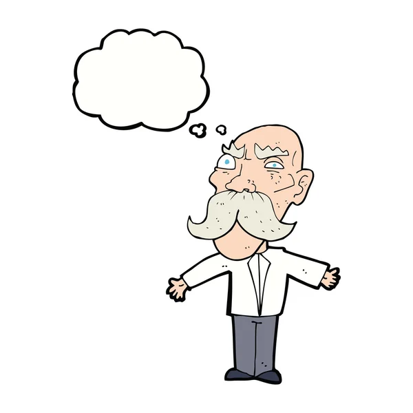 Cartoon angry old man with thought bubble — Stock Vector