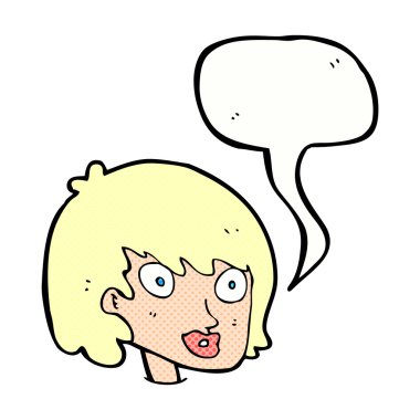 çizgi film mutlu kadın yüzü ile konuşma kabarcığı