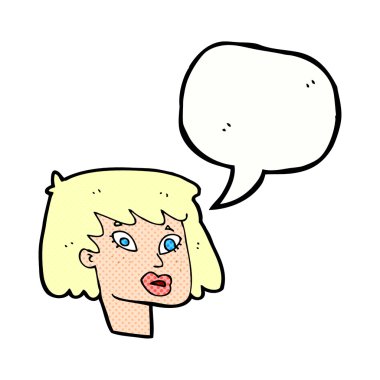 Konuşma baloncuklu güzel kadın yüzü.