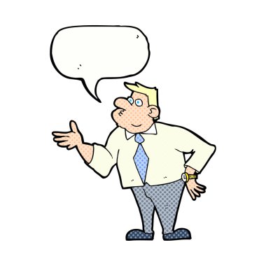 karikatür işadamı konuşma balonuyla soru soruyor