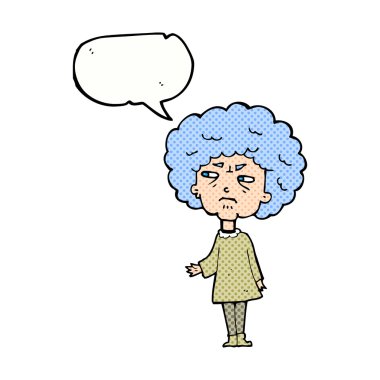 Konuşma balonlu yaşlı kadın çizgi filmi.