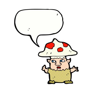 konuşma balonu ile küçük mantar adam çizgi film