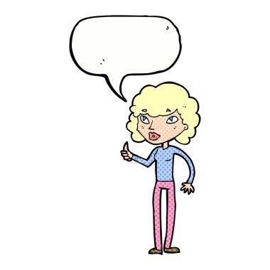 Karikatür kadını konuşma baloncuğu ile baş parmak işareti yapıyor.