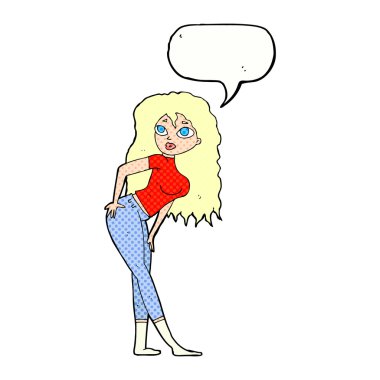 çizgi film çekici kadın konuşma balonu ile sürpriz arıyor