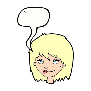 konuşma balonu ile gülümseyen kadın karikatür