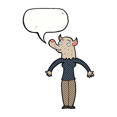 çizgi film dostu kurt adam kadınla konuşma balonu