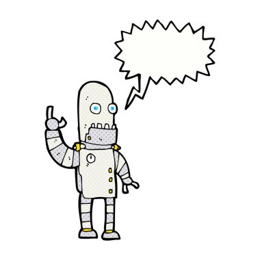 karikatür sallayan robot konuşma balonu ile