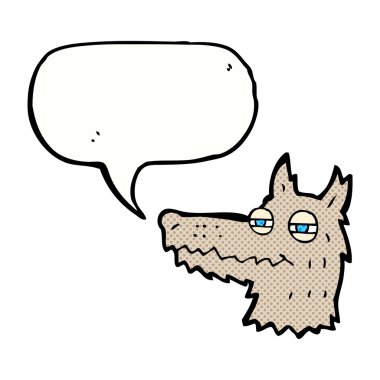 Konuşma balonlu kendini beğenmiş kurt suratı.