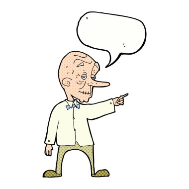 karikatür yaşlı adam konuşma balonunu işaret ediyor