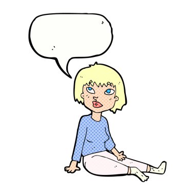 karikatür konuşma balonu ile katta oturan kadın