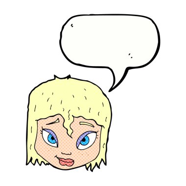 Konuşma baloncuklu bir kadın yüzü.