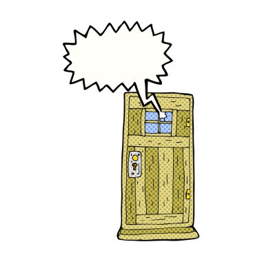 karikatür eski ahşap kapı konuşma balonu ile