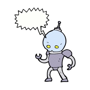 Konuşma baloncuklu uzaylı robot.