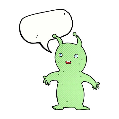 çizgi film mutlu küçük uzaylı konuşma balonu ile