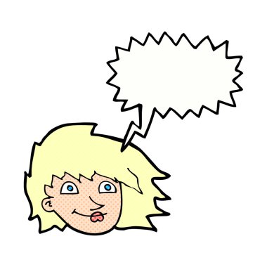 Konuşma baloncuklu bir kadın yüzü.