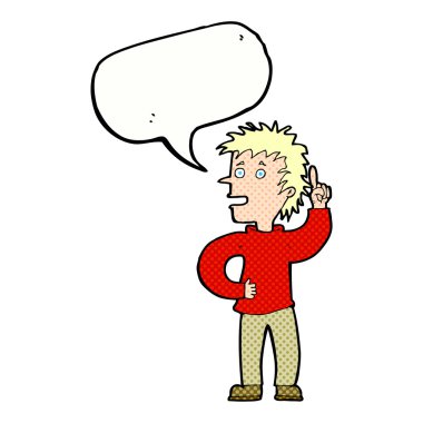 Konuşma baloncuğu fikri olan çizgi film çocuğu.