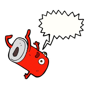 Konuşma baloncuğu olan eski bir içki kutusu.