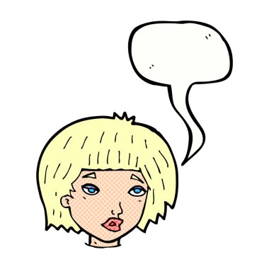 konuşma balonu karikatür sıkılmış görünümlü kadınla