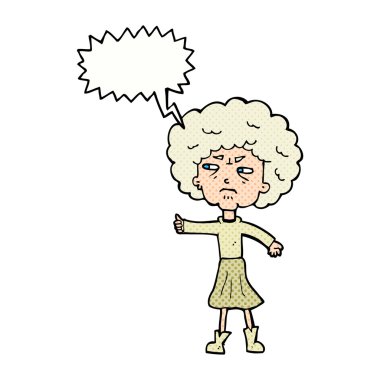konuşma balonu karikatür rahatsız yaşlı kadınla