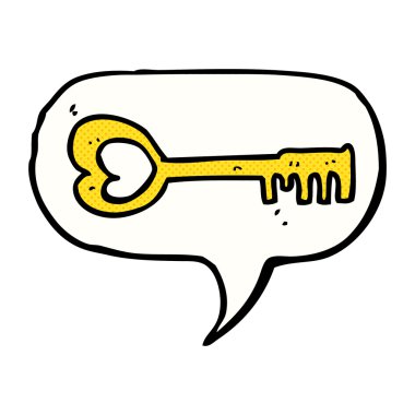 karikatür kalp şeklinde konuşma baloncuğu ile anahtar