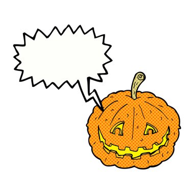 Konuşma baloncuğuyla sırıtan bir çizgi film.