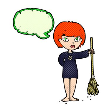 çizgi film güzel cadı kız konuşma balonu ile