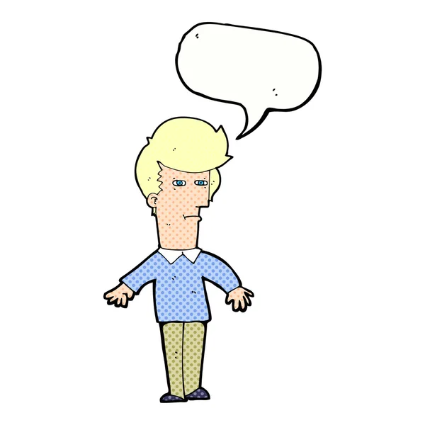 Cartone animato uomo sospetto con bolla discorso — Vettoriale Stock
