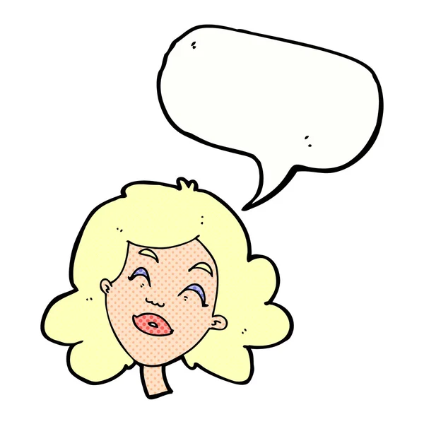 Karikatur glückliches weibliches Gesicht mit Sprechblase — Stockvektor