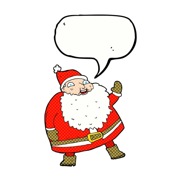 Funny waving santa claus cartoon with speech bubble — Stock Vector
