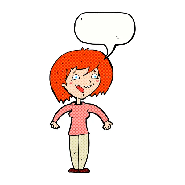 Cartoon excited woman with speech bubble — Stock Vector