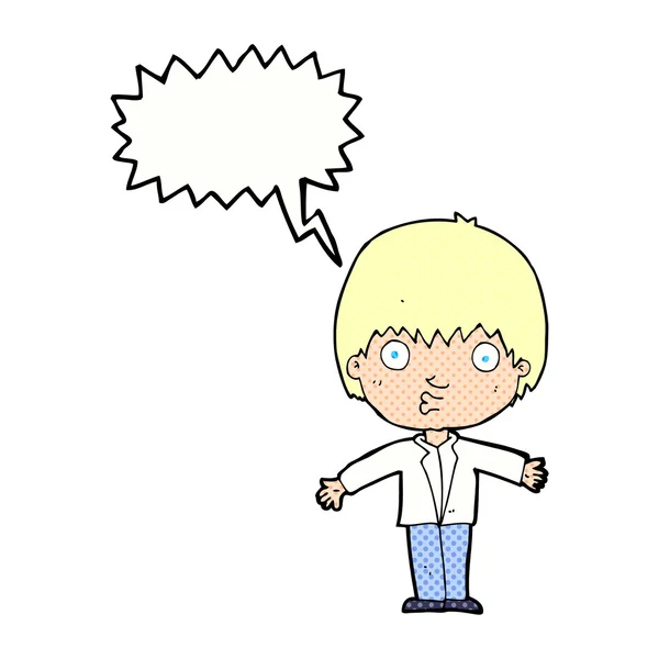 Καρτούν έκπληκτος αγόρι με φούσκα ομιλία — Διανυσματικό Αρχείο