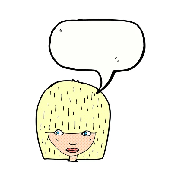 Cartoon female face staring with speech bubble — Stock Vector