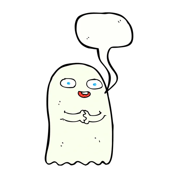 Divertente fantasma cartone animato con la bolla discorso — Vettoriale Stock