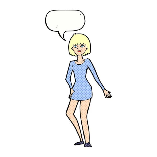 Karikatur Frau im Kleid mit Sprechblase — Stockvektor