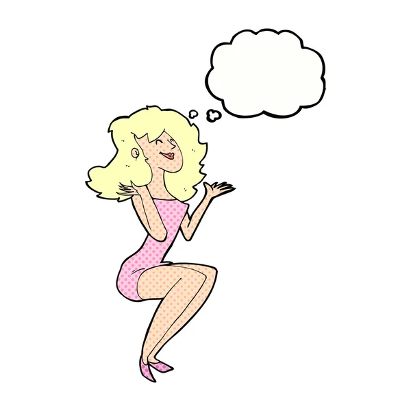 Desenho animado mulher atraente sentado com bolha de fala — Vetor de Stock