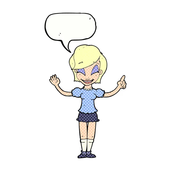 Cartoon mooi meisje met idee met spraak zeepbel — Stockvector