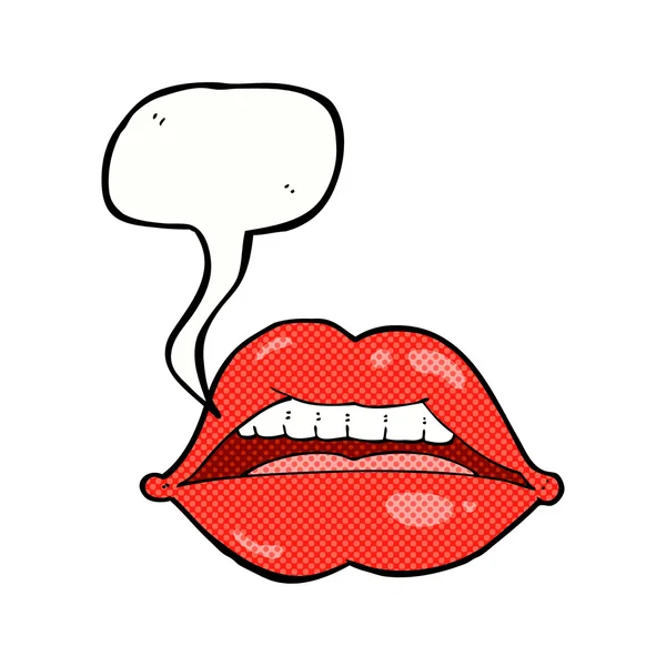 Dibujos animados sexy labios símbolo con burbuja del habla — Vector de stock