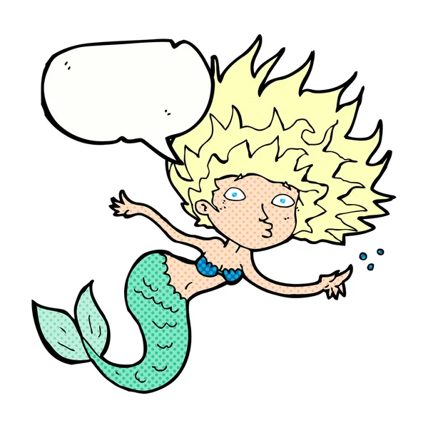 Kreslená mořská panna s bublinou řeči — Stockový vektor