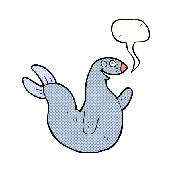 Cartoon happy seal met spraakzeepbel — Stockvector