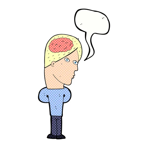 Cartoon man with big brain with speech bubble — Stock Vector