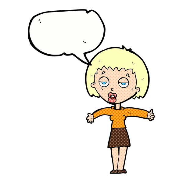 Desenho animado mulher entediada com bolha de fala —  Vetores de Stock