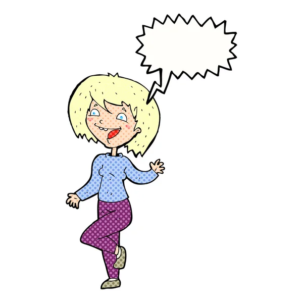 Wanita kartun tertawa dengan gelembung ucapan - Stok Vektor