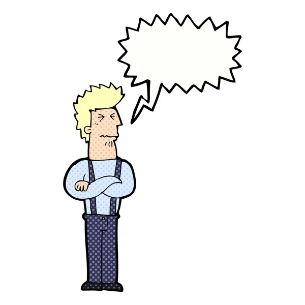 Cartoon annoyed man with speech bubble — Stock Vector