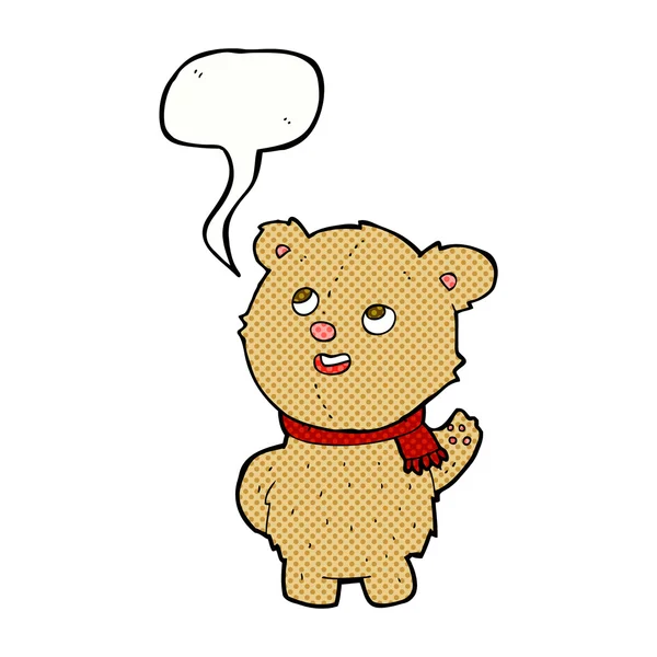 Cartoon cute teddy bear with scarf with speech bubble — Stock Vector