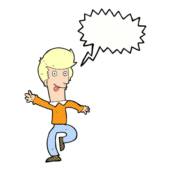 Cartoon man dancing with speech bubble — Stock Vector