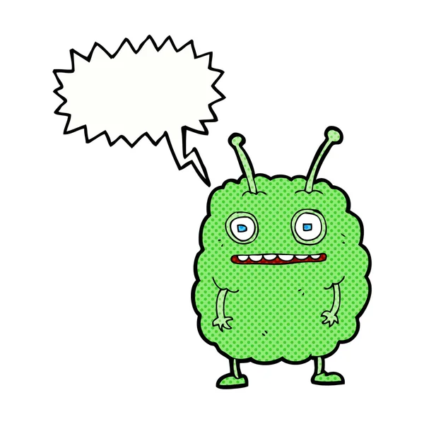 Cartoon lustiges Alien-Monster mit Sprechblase — Stockvektor