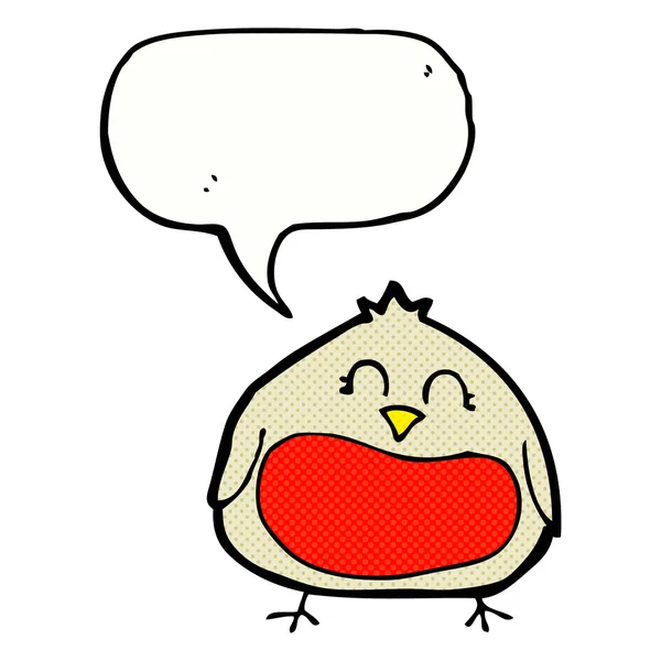 Funny cartoon christmas robin with speech bubble — Stock Vector